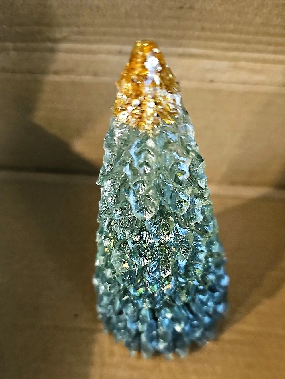 Hand Crafted 4" Blue Gold Christmas Tree Resin Figurine Decor - Picture 4 of 5